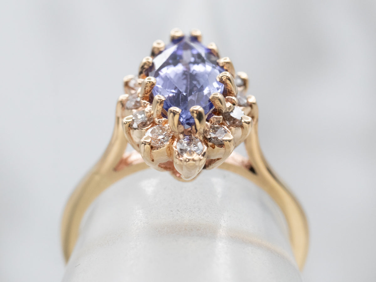 Marquise Tanzanite and Diamond Halo Ring