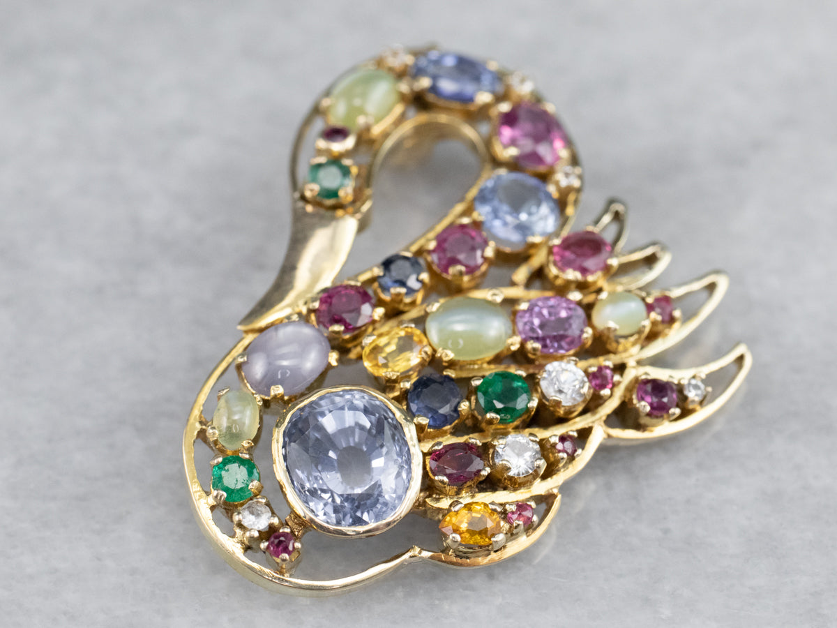 Gemstone Encrusted Gold Swan Pendant