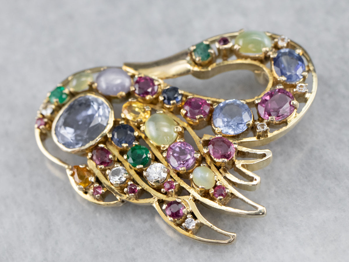 Gemstone Encrusted Gold Swan Pendant