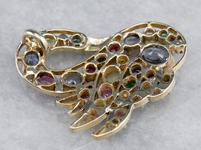 Gemstone Encrusted Gold Swan Pendant