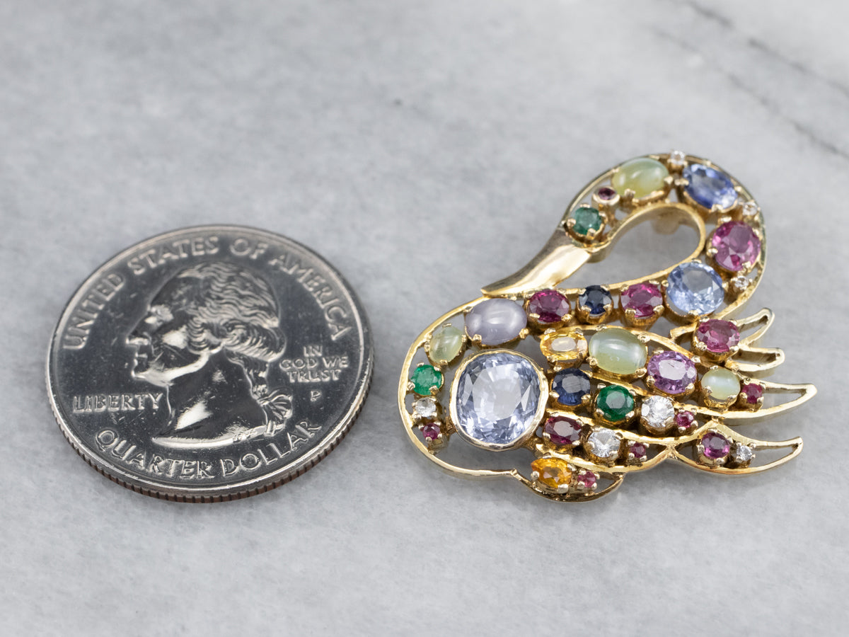 Gemstone Encrusted Gold Swan Pendant