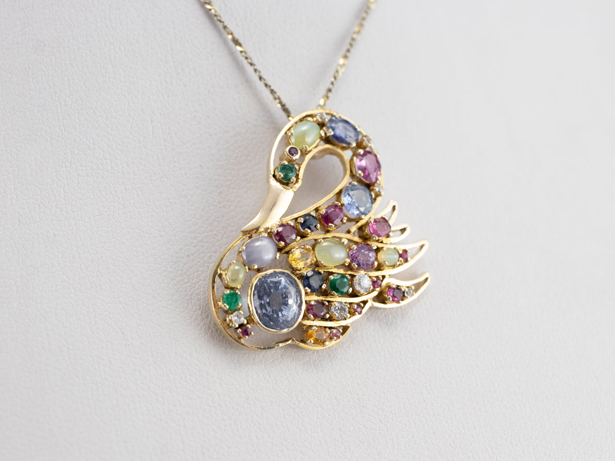 Gemstone Encrusted Gold Swan Pendant