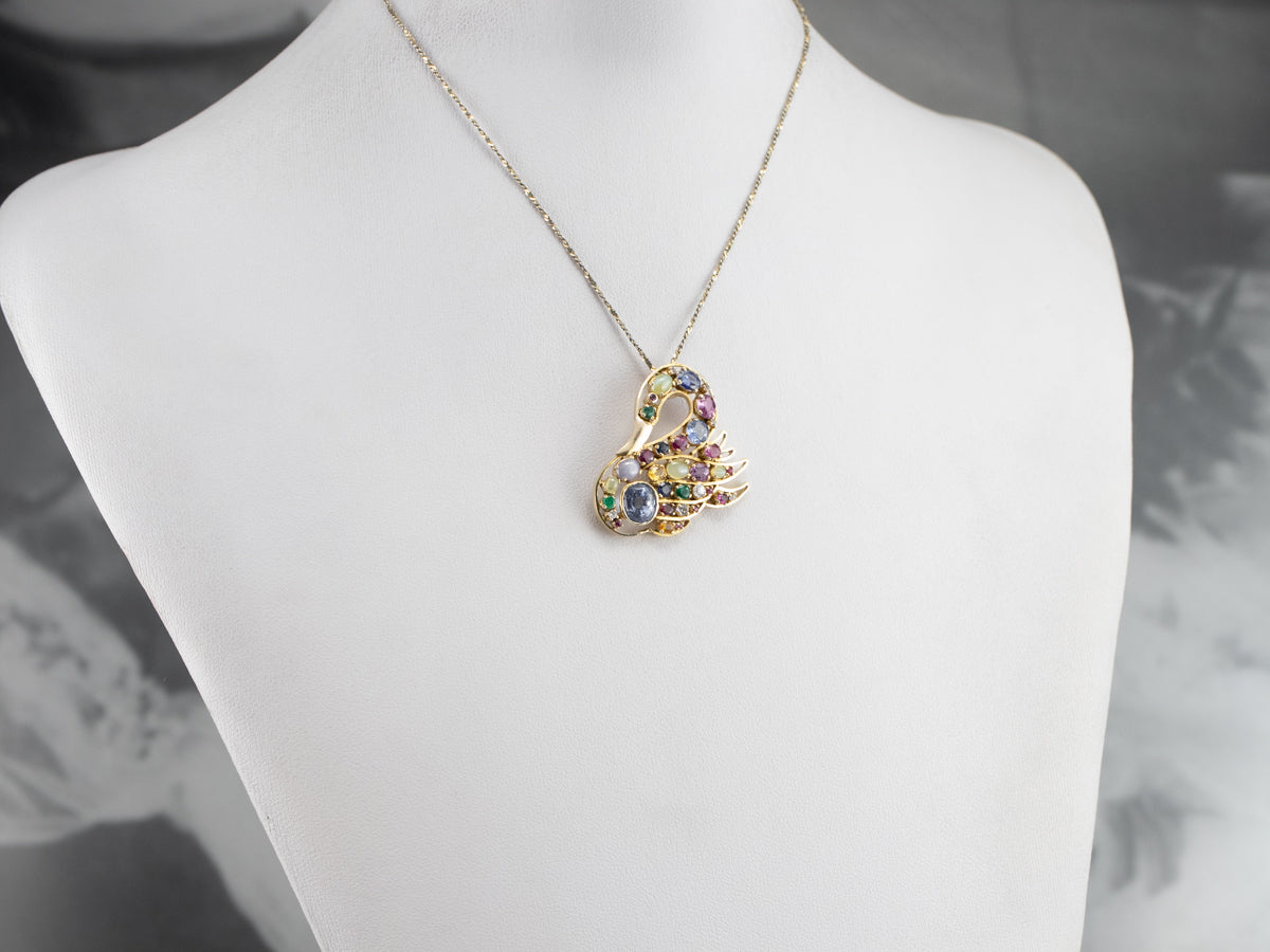 Gemstone Encrusted Gold Swan Pendant