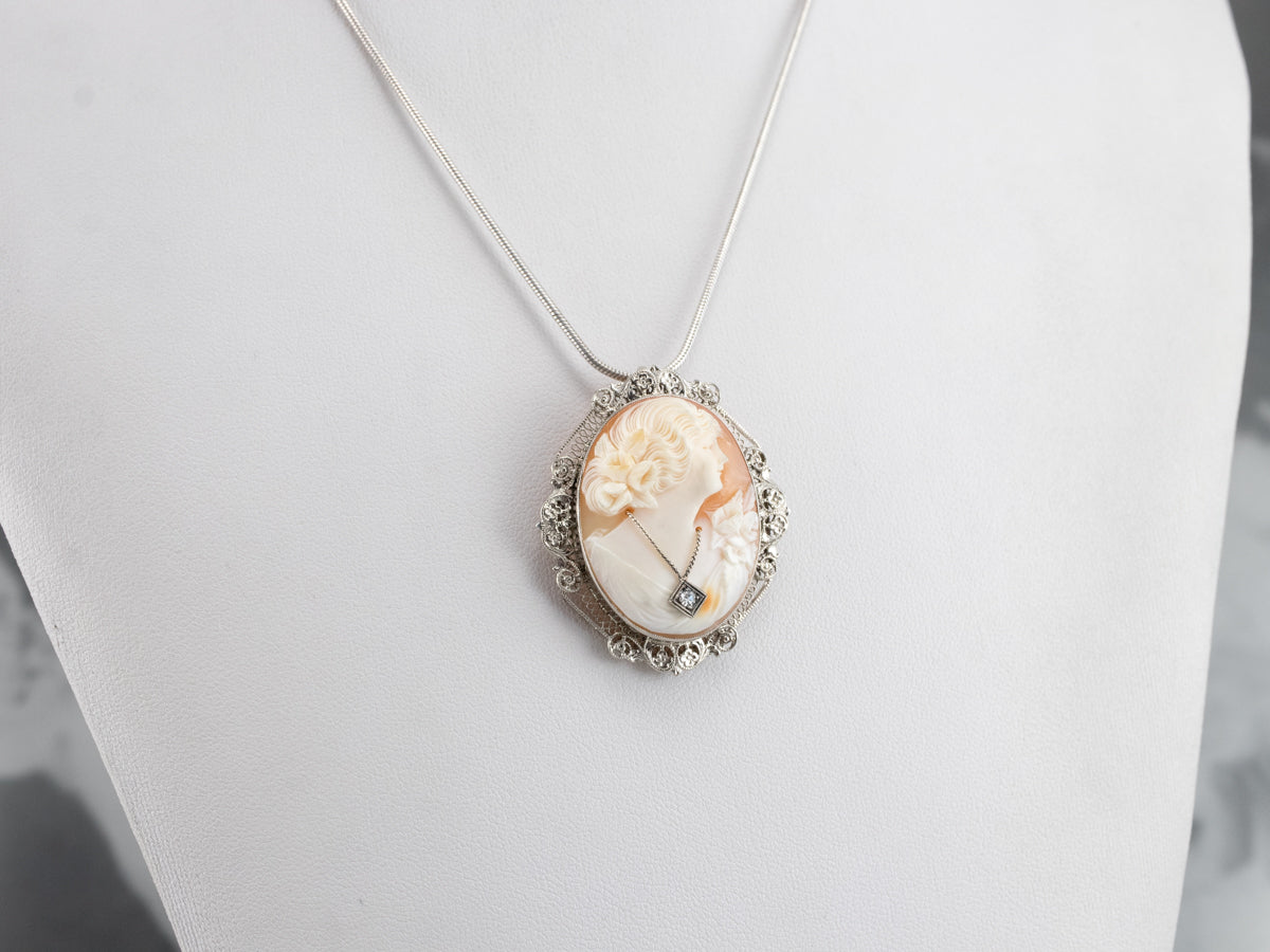 Art Deco Diamond Cameo Brooch or Pendant