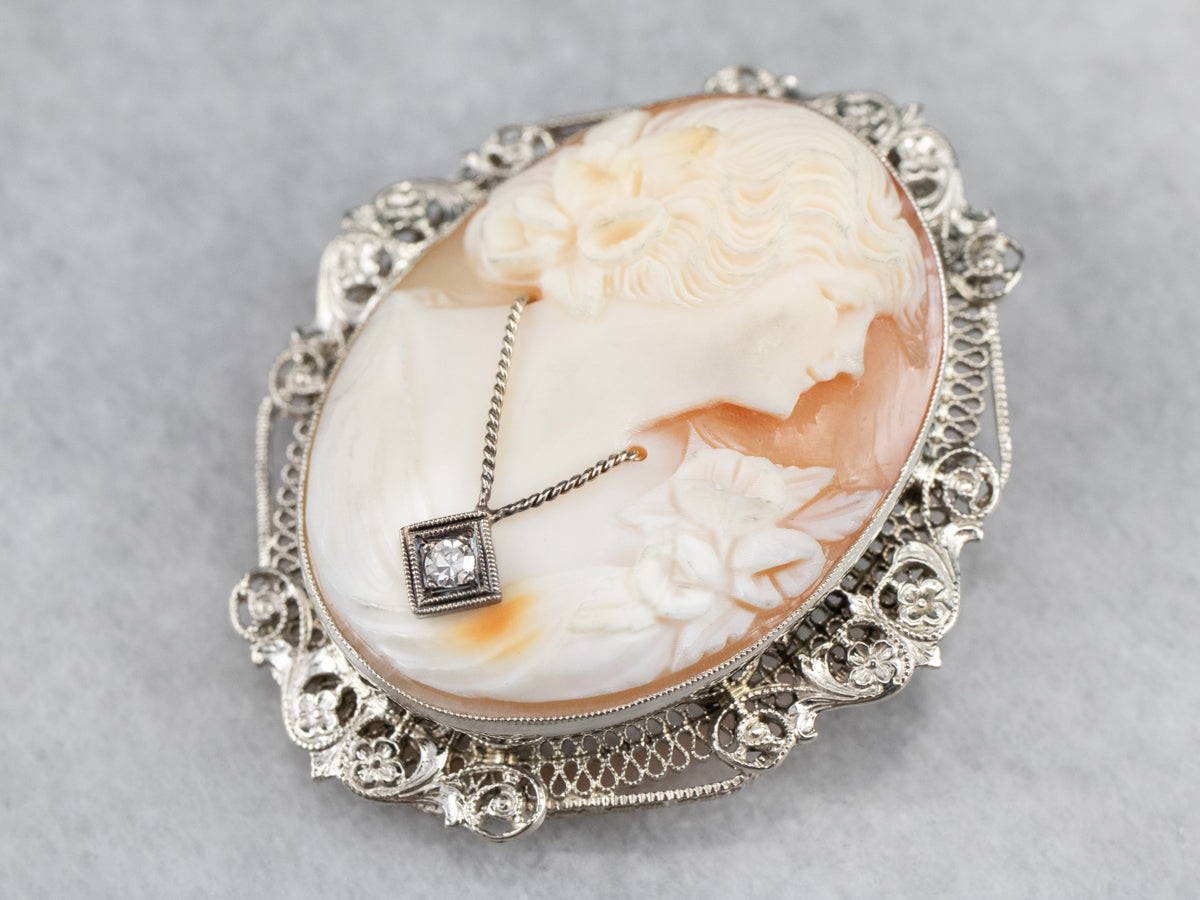 Art Deco Diamond Cameo Brooch or Pendant