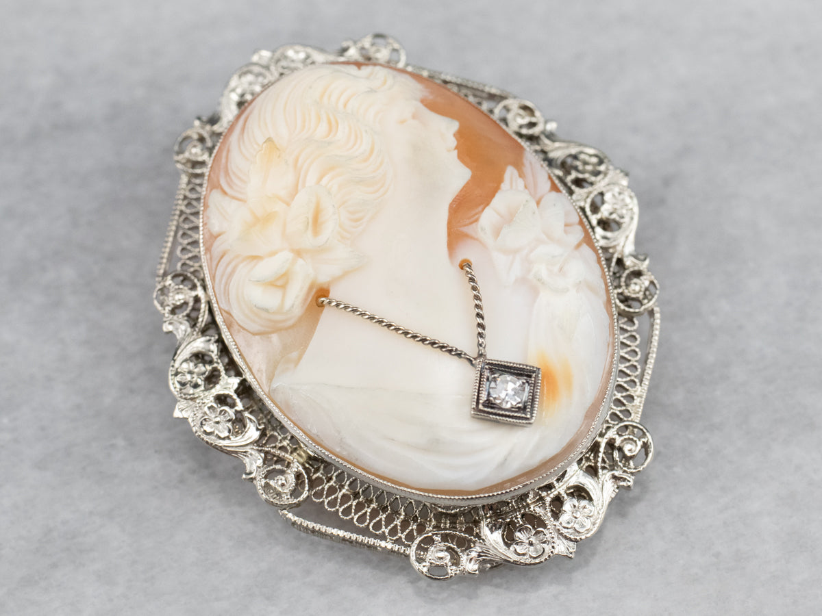 Art Deco Diamond Cameo Brooch or Pendant