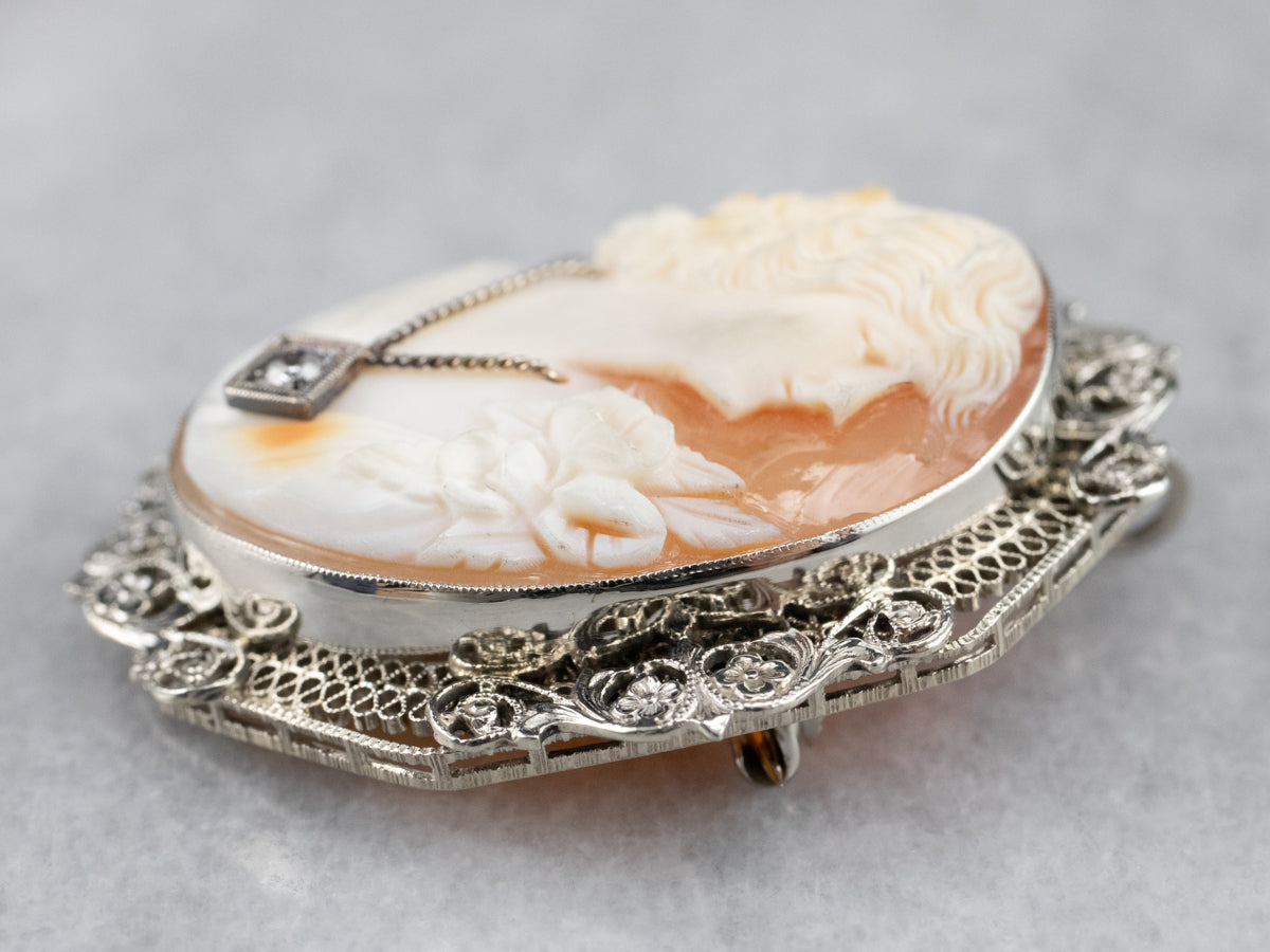 Art Deco Diamond Cameo Brooch or Pendant