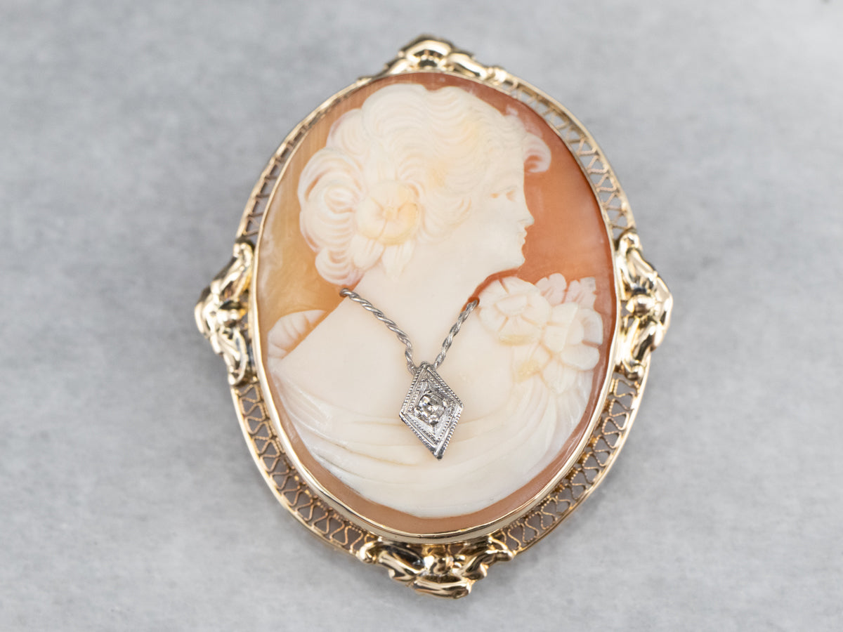 Retro Diamond Cameo Habille Brooch