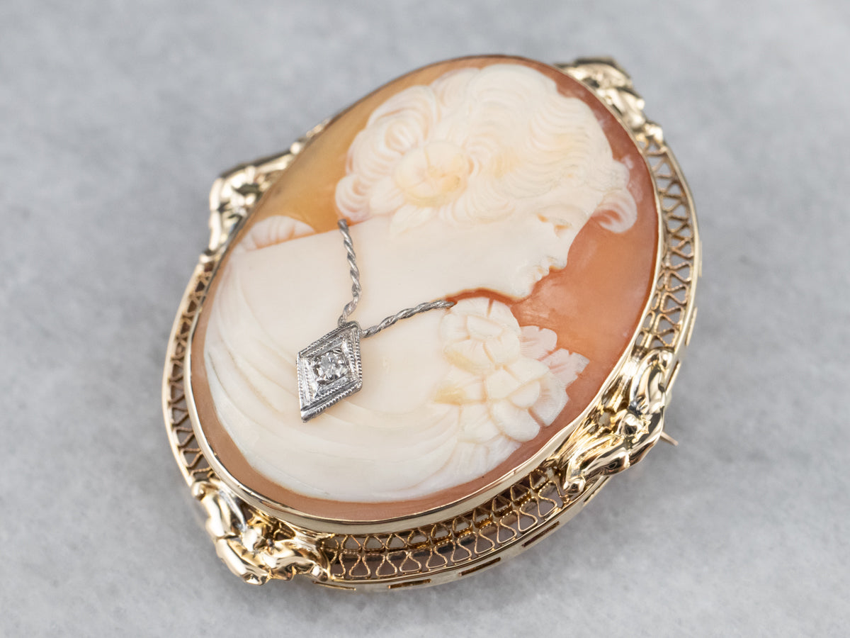 Retro Diamond Cameo Habille Brooch