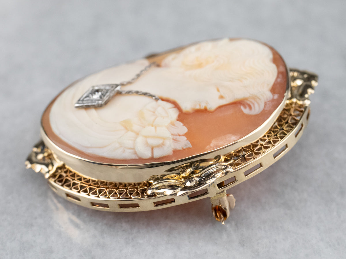 Retro Diamond Cameo Habille Brooch