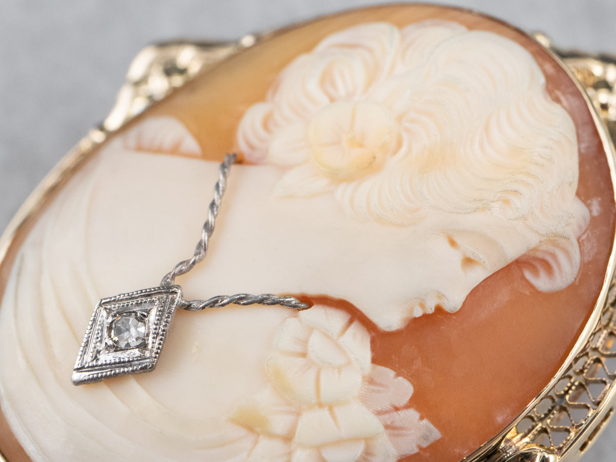 Retro Diamond Cameo Habille Brooch