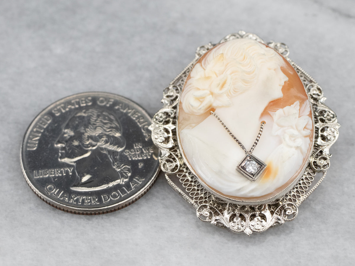 Art Deco Diamond Cameo Brooch or Pendant