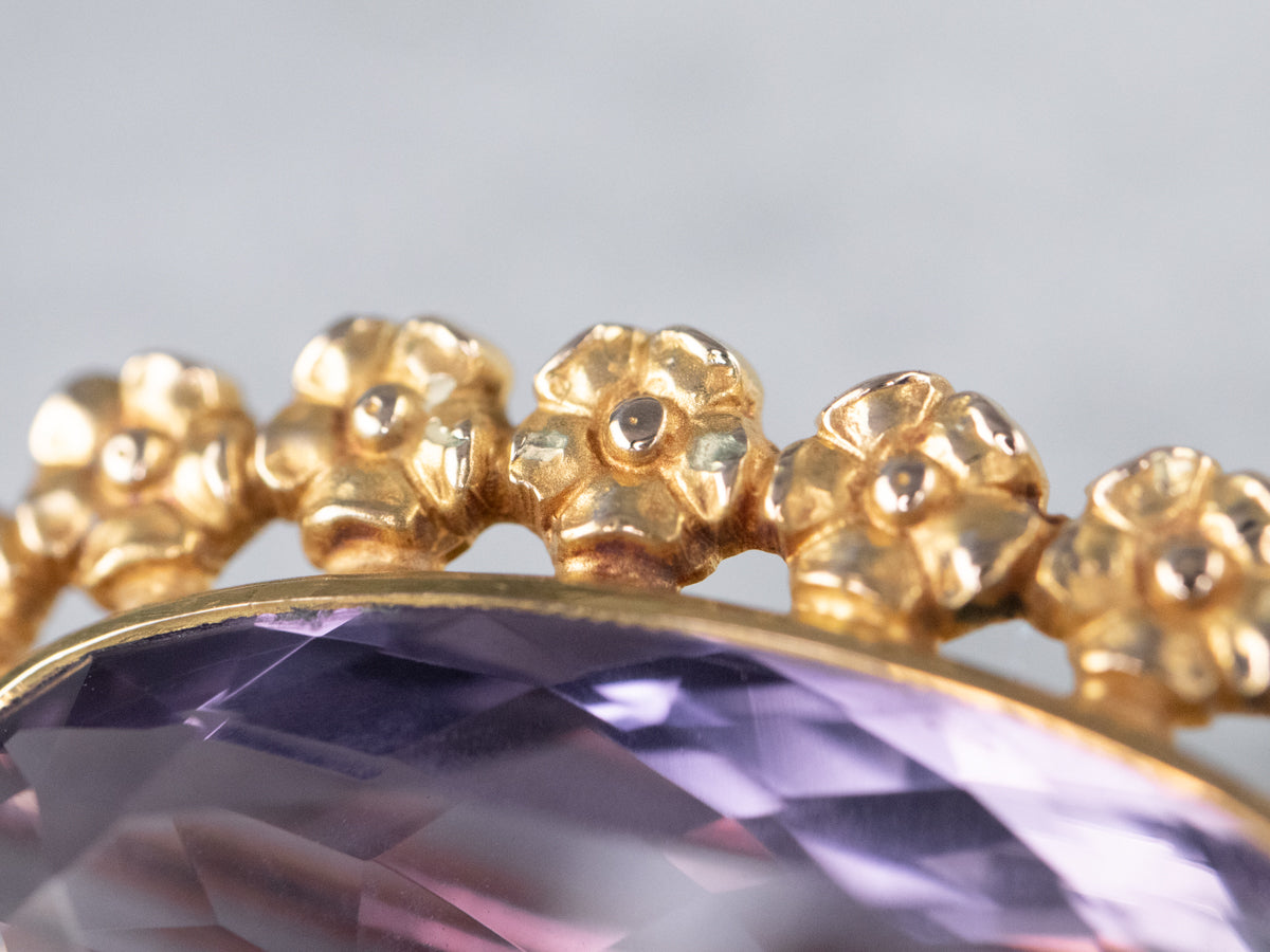 Gold Flower Amethyst Brooch