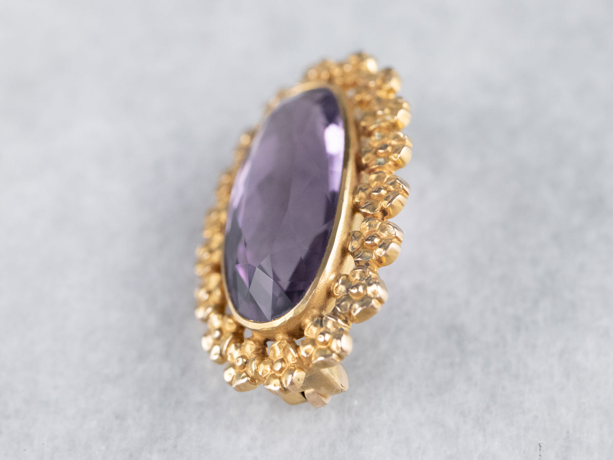 Gold Flower Amethyst Brooch