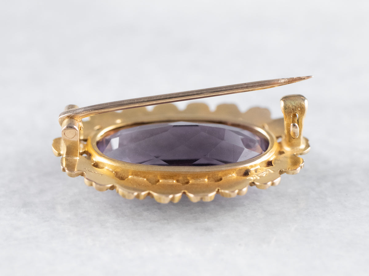 Gold Flower Amethyst Brooch