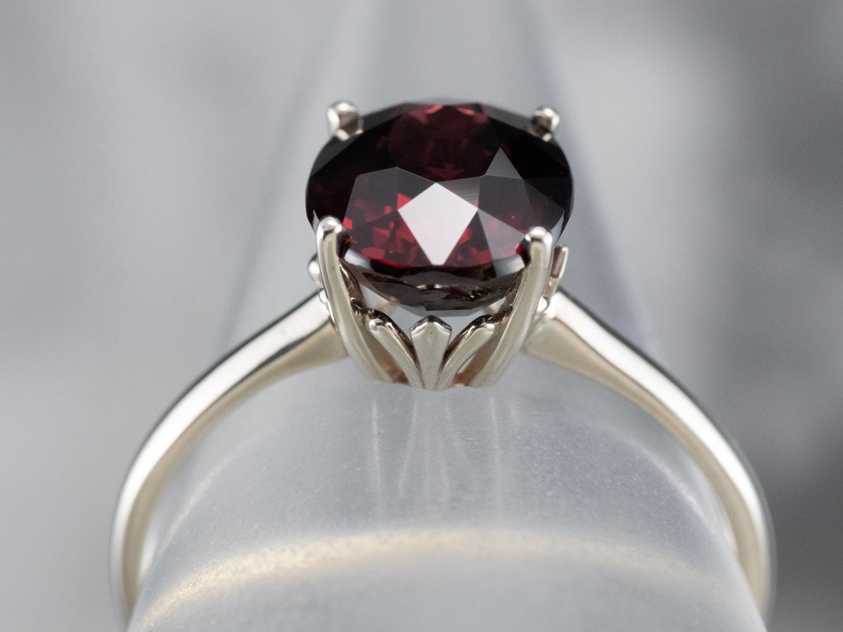 White Gold Pyrope Garnet Solitaire Ring
