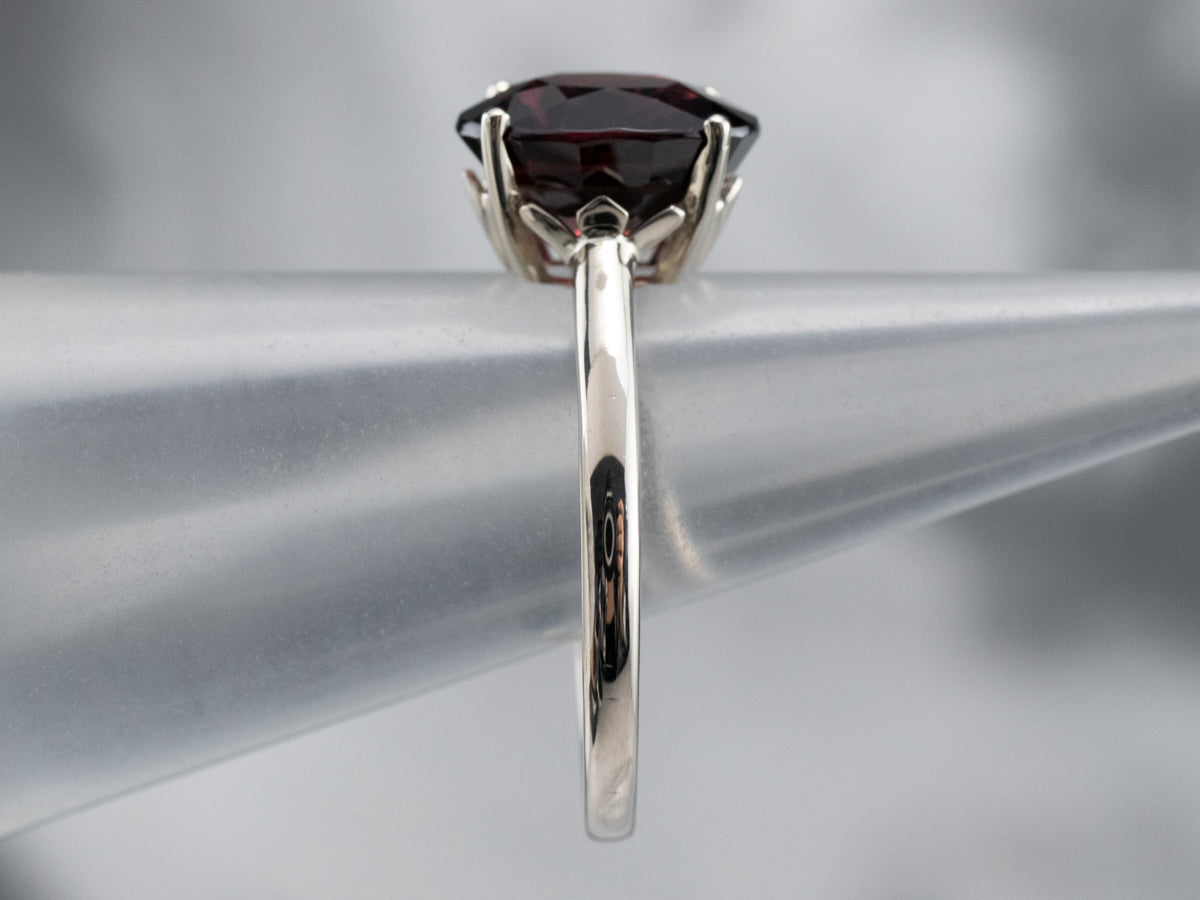 White Gold Pyrope Garnet Solitaire Ring