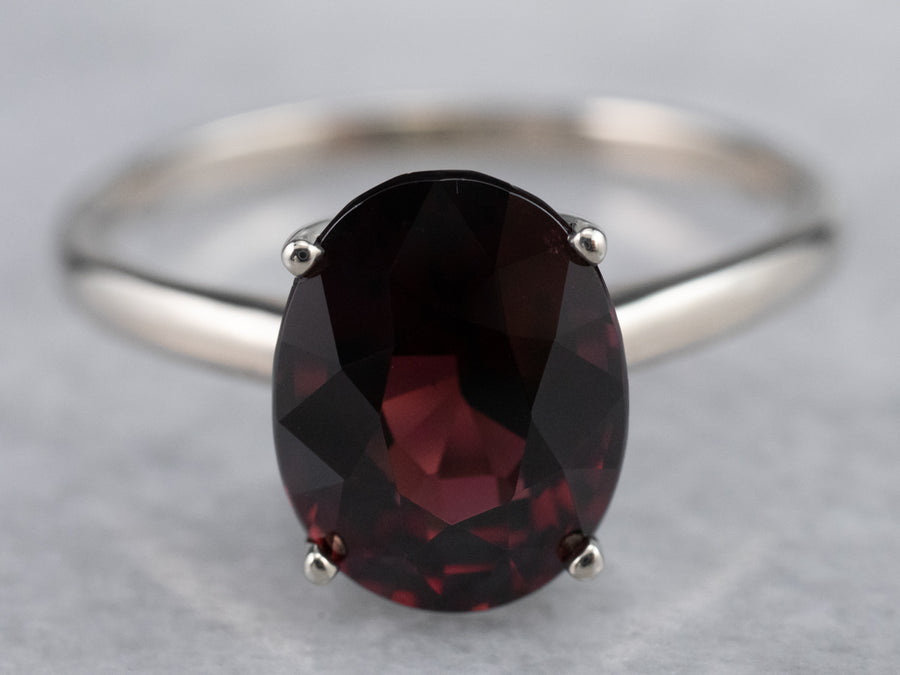 White Gold Pyrope Garnet Solitaire Ring
