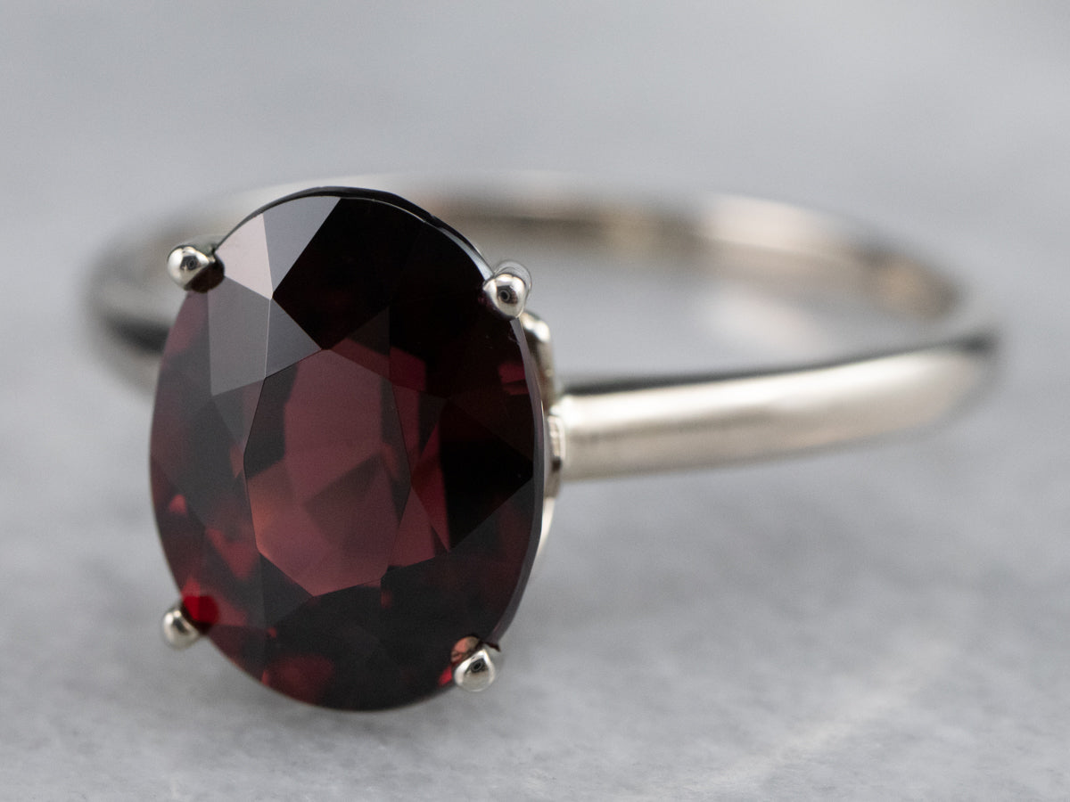 White Gold Pyrope Garnet Solitaire Ring