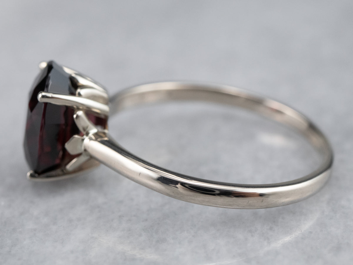 White Gold Pyrope Garnet Solitaire Ring