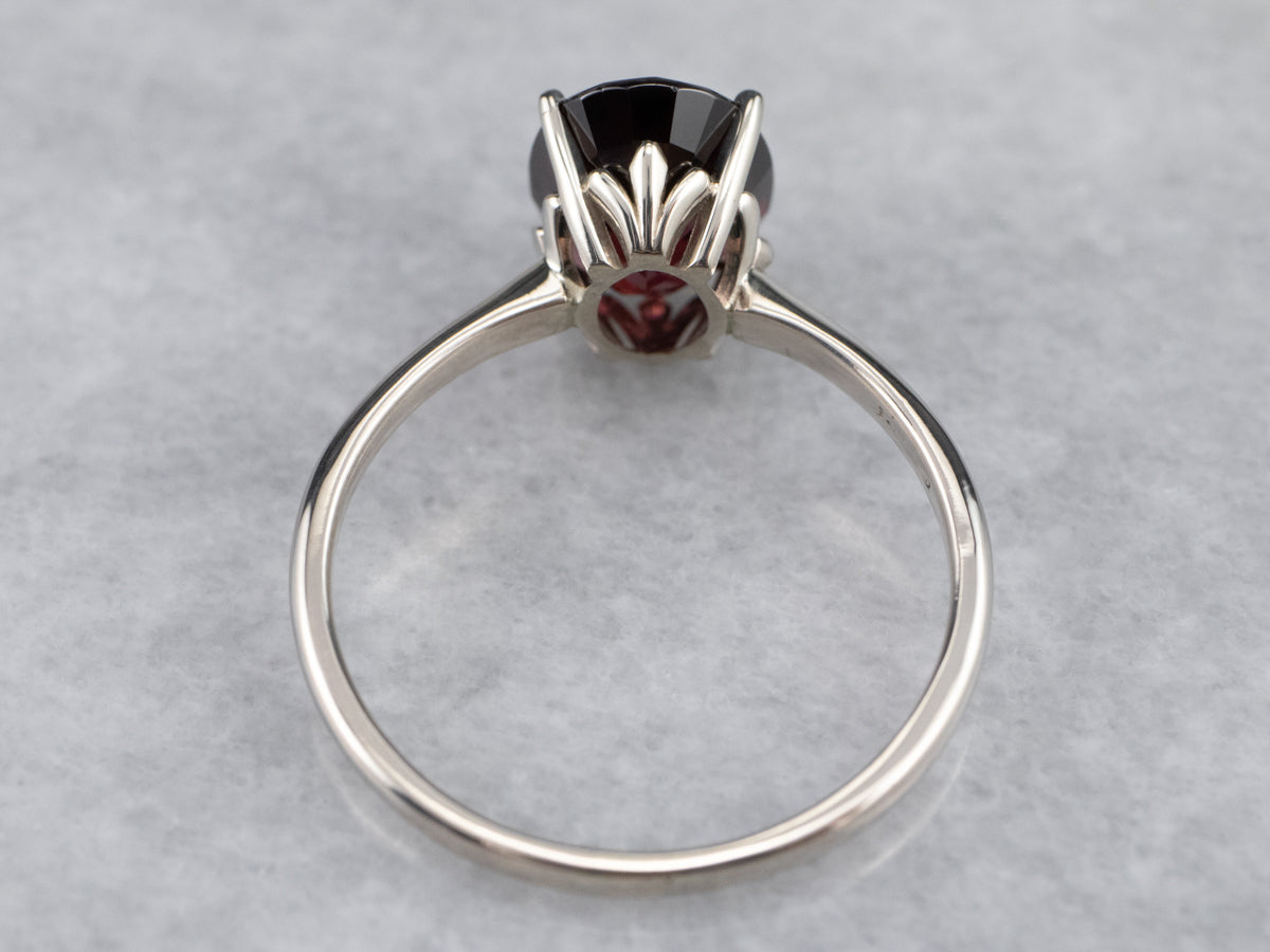 White Gold Pyrope Garnet Solitaire Ring