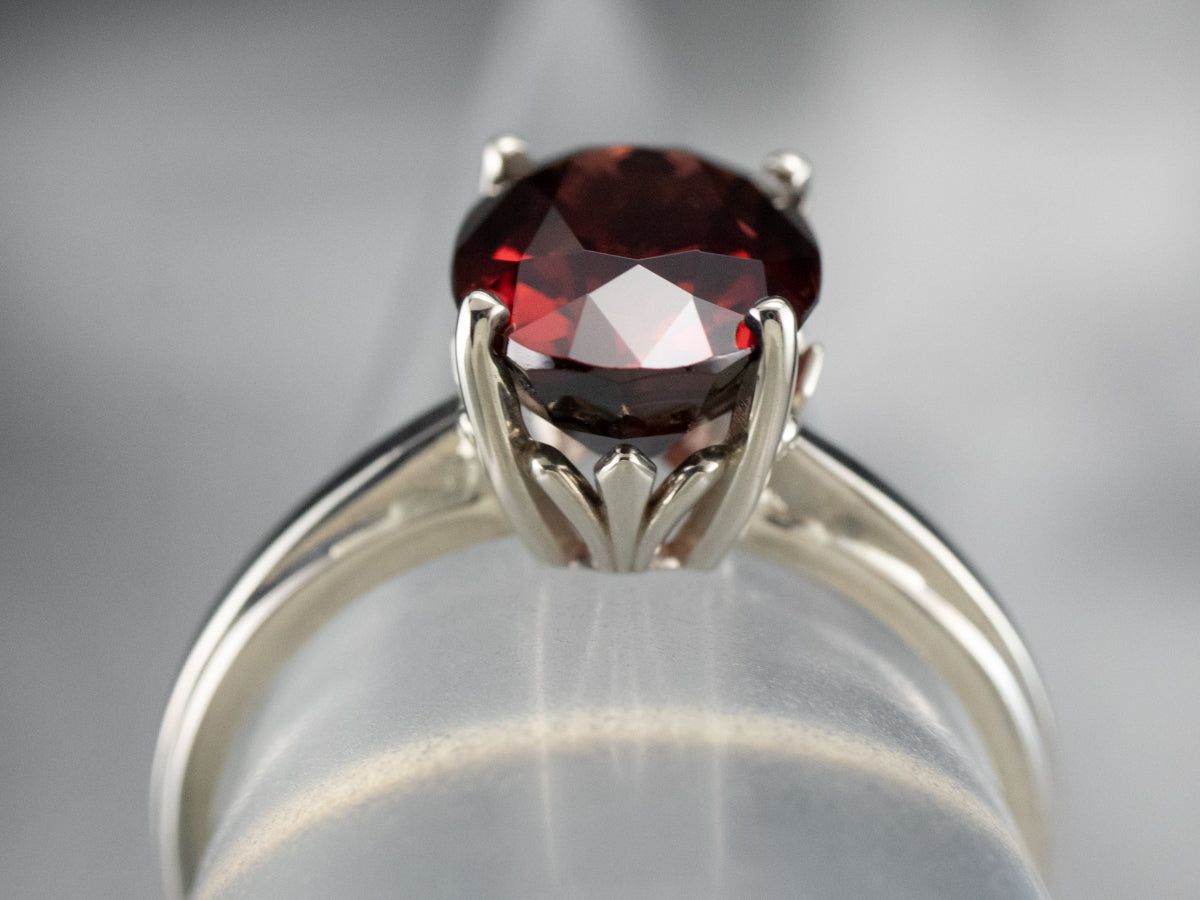 Rhodolite Garnet Solitaire Ring in White Gold