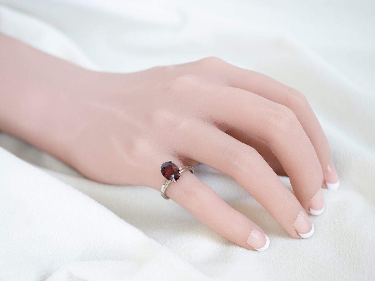 Rhodolite Garnet Solitaire Ring in White Gold