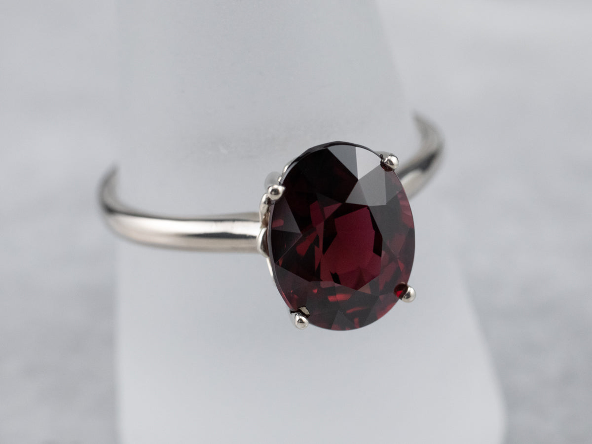 White Gold Pyrope Garnet Solitaire Ring