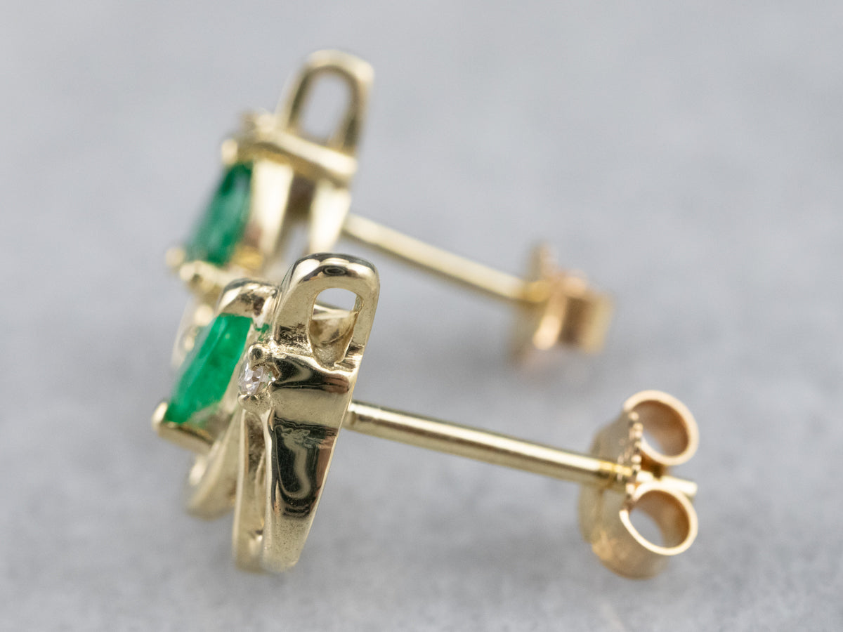 Looping Emerald and Diamond Stud Earrings