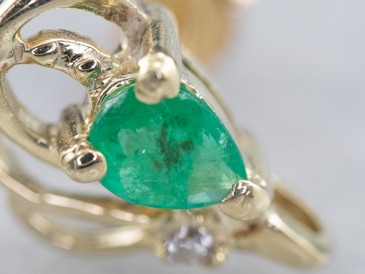 Looping Emerald and Diamond Stud Earrings