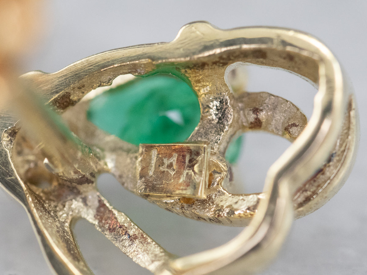 Looping Emerald and Diamond Stud Earrings