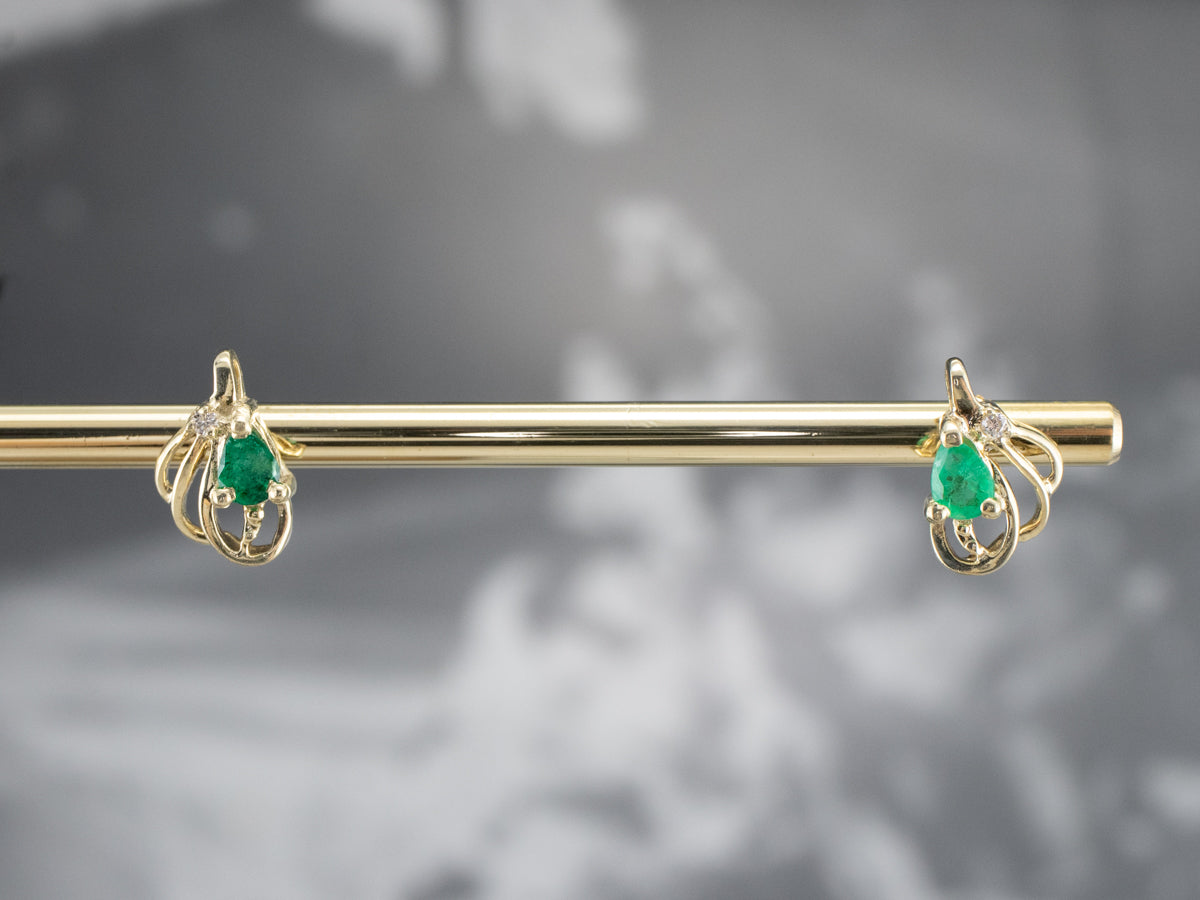 Looping Emerald and Diamond Stud Earrings