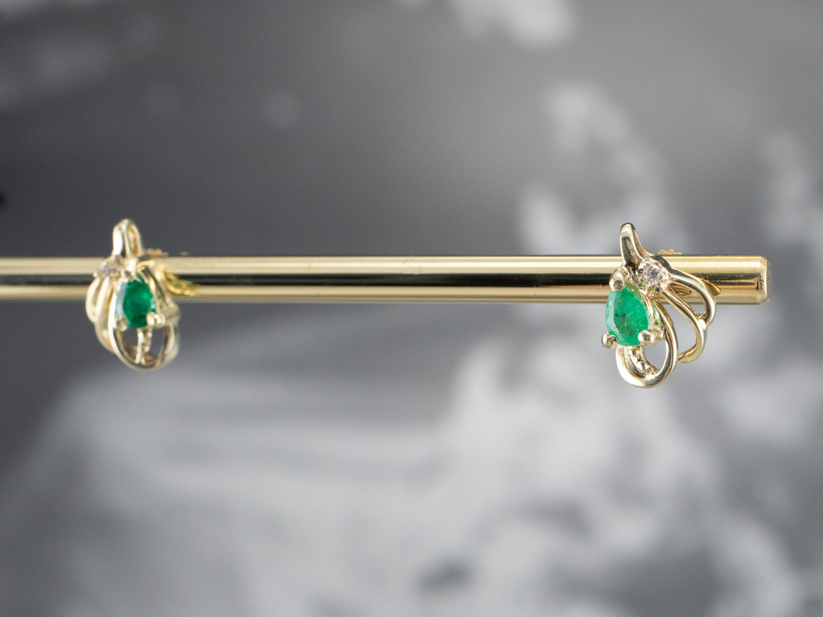 Looping Emerald and Diamond Stud Earrings