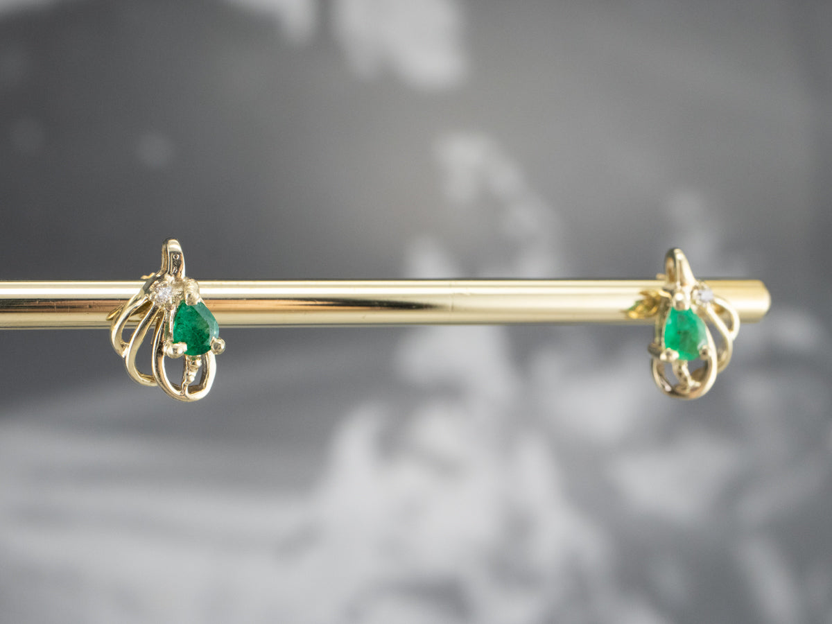 Looping Emerald and Diamond Stud Earrings