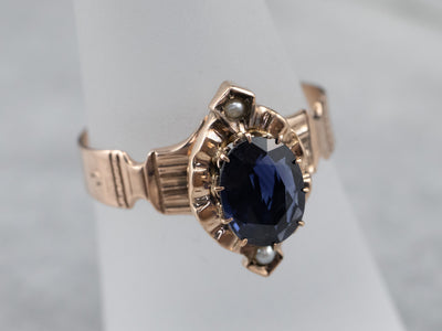 Victorian Sapphire and Seed Pearl Ring