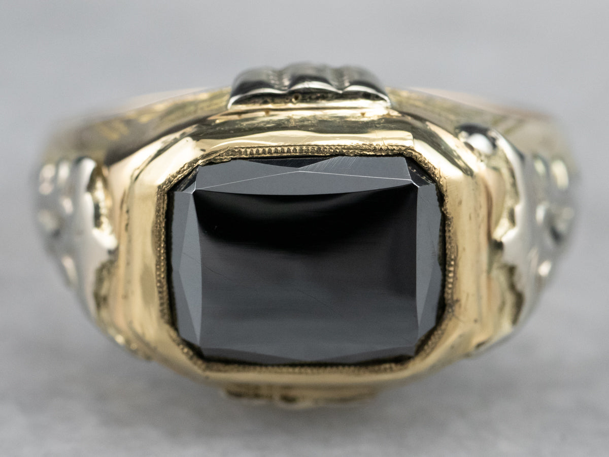 Vintage 18K Two Toned Gold Hematite Ring
