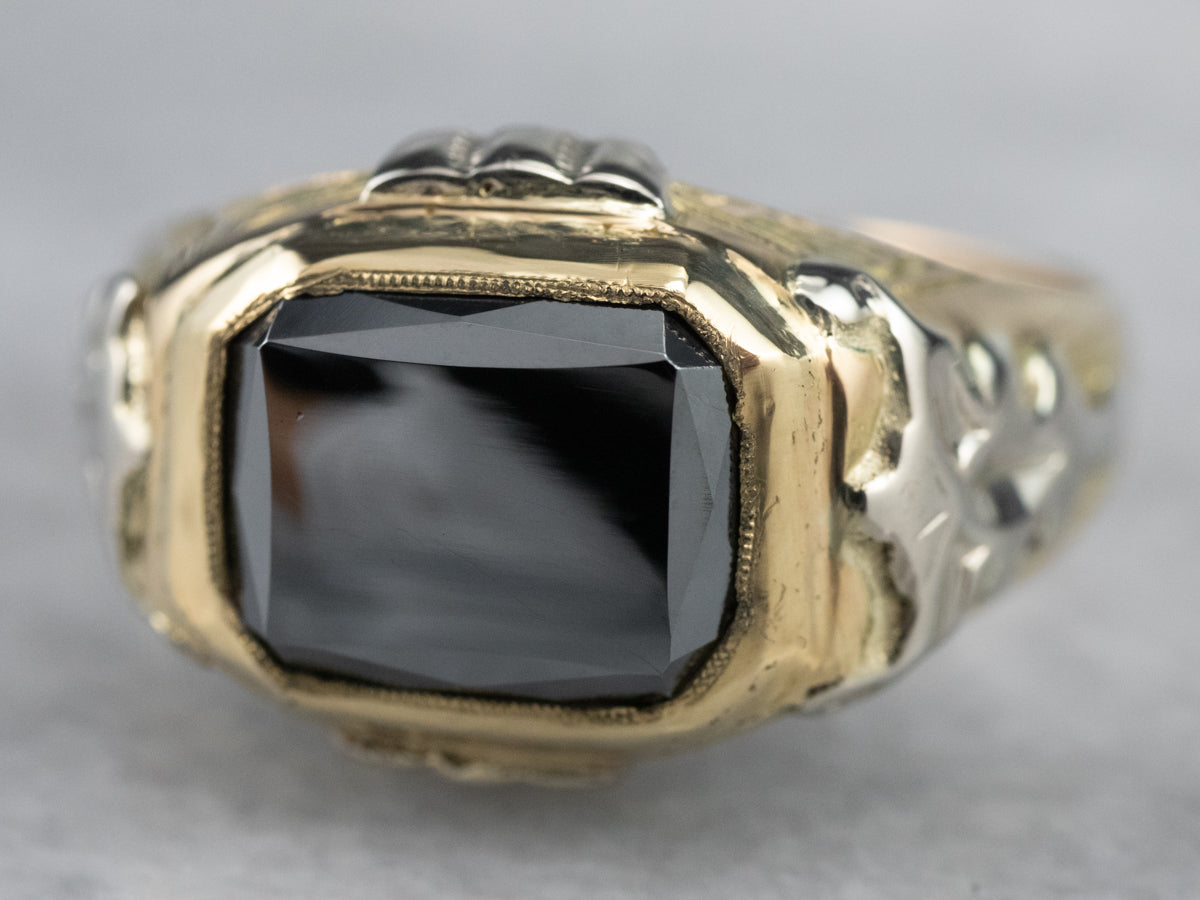 Vintage 18K Two Toned Gold Hematite Ring