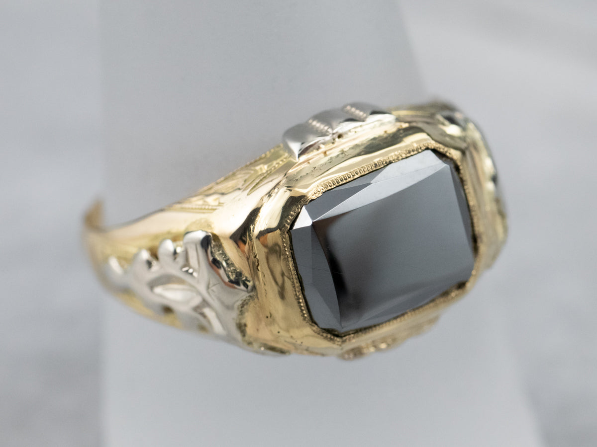 Vintage 18K Two Toned Gold Hematite Ring
