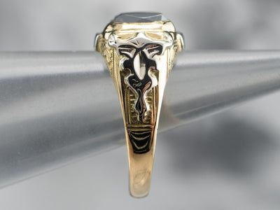 Vintage 18K Two Toned Gold Hematite Ring
