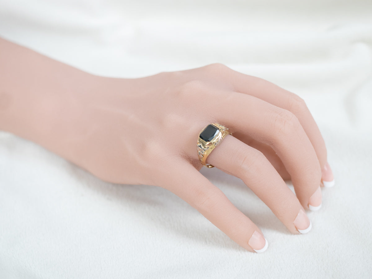 Vintage 18K Two Toned Gold Hematite Ring