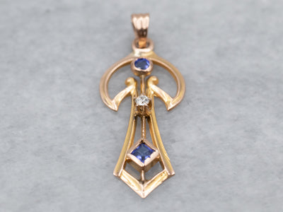 Antique Synthetic Sapphire and Diamond Lavalier Pendant
