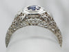 18K White Gold Art Deco Style Blue Sapphire and Diamond Accent Ring