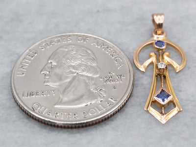 Antique Synthetic Sapphire and Diamond Lavalier Pendant