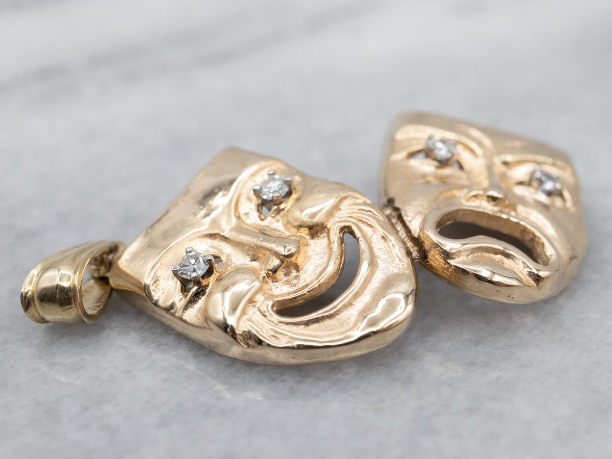 Diamond Comedy and Tragedy Masks Pendant