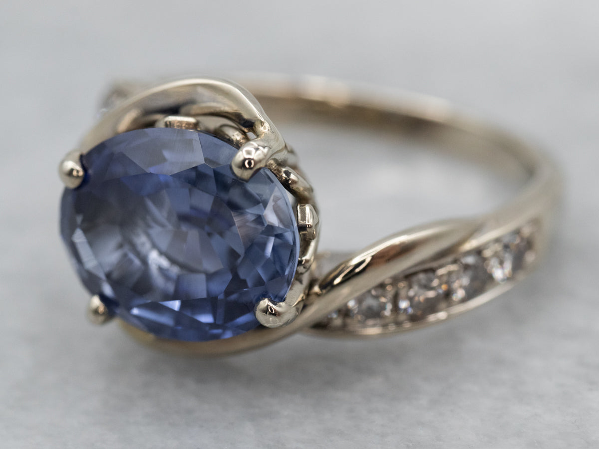 Ceylon Sapphire and Diamond Bypass Ring