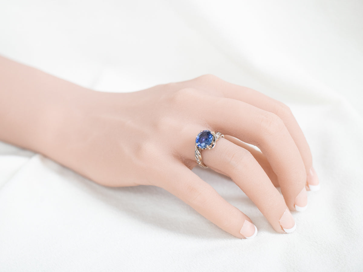 Ceylon Sapphire and Diamond Bypass Ring
