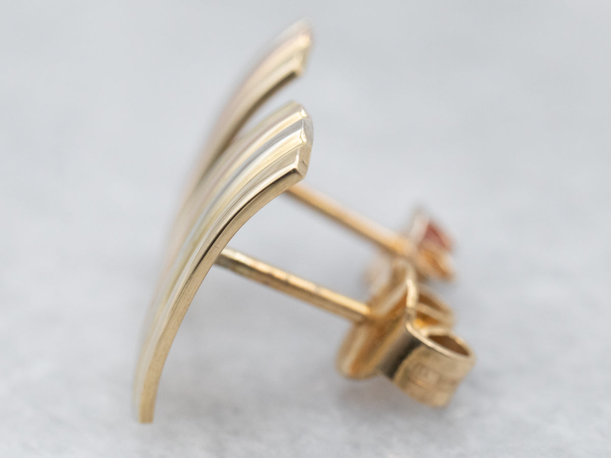 Tricolor 18 Karat Gold Ribbed Stud Earrings