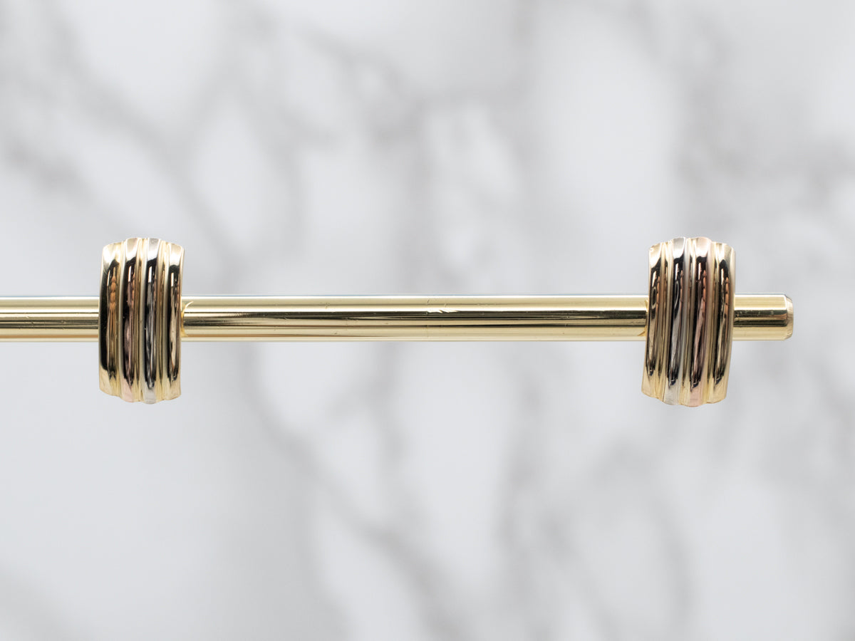 Tricolor 18 Karat Gold Ribbed Stud Earrings