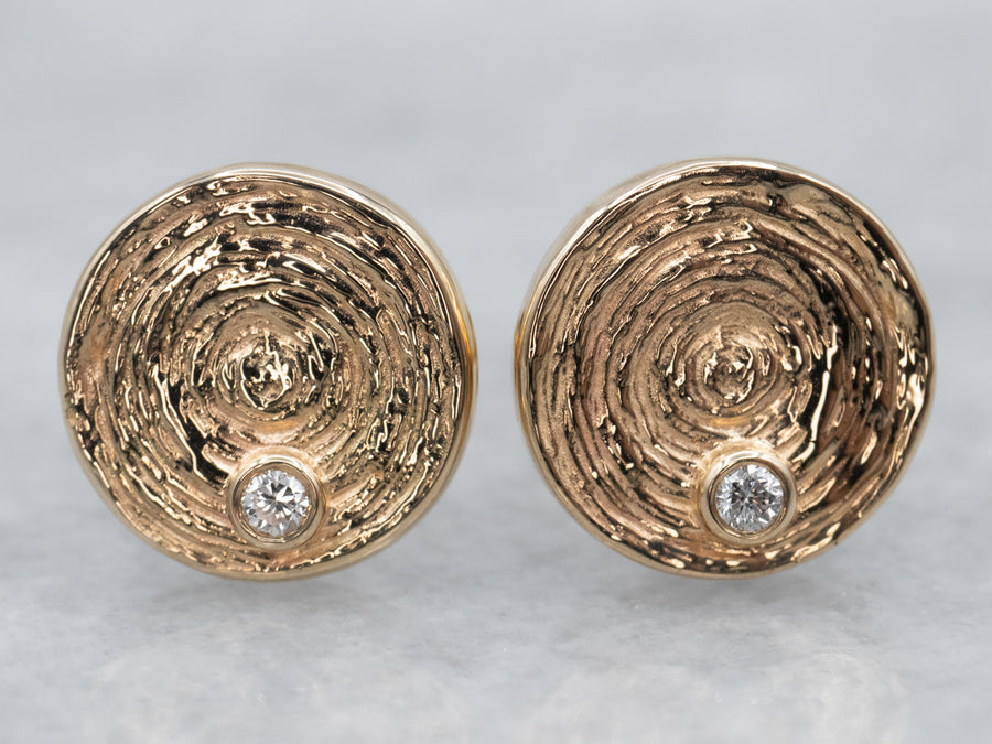 Textured Gold Diamond Stud Earrings