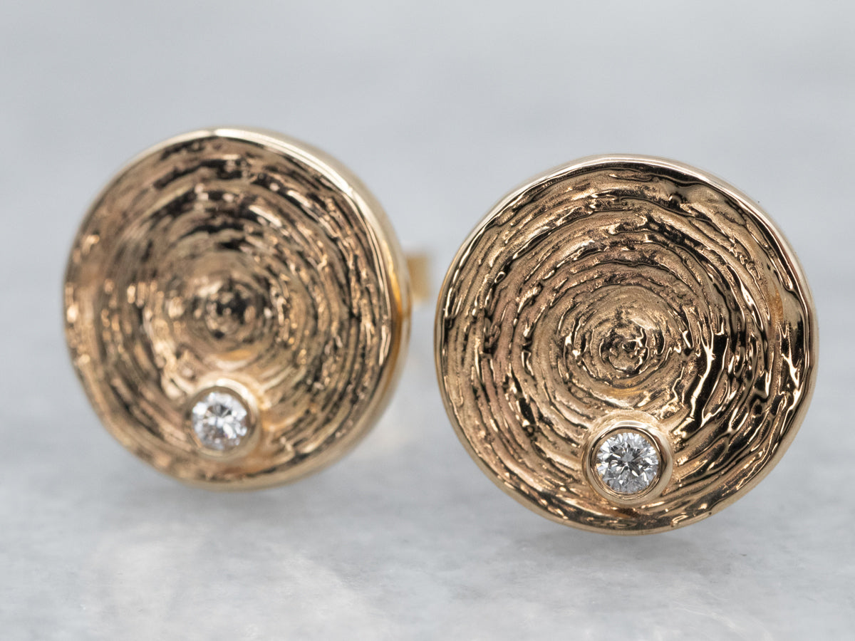 Textured Gold Diamond Stud Earrings
